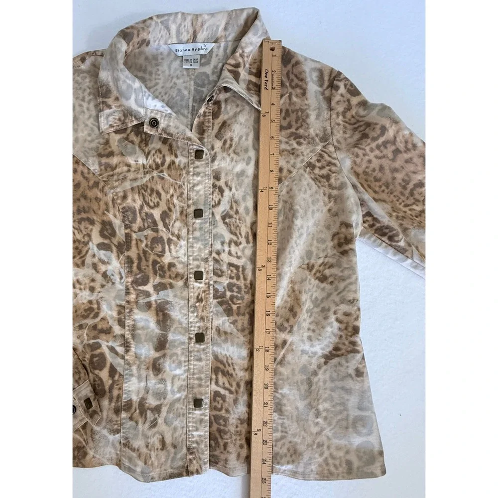 Bianca Nygard Womens 12 Tan‎ Animal Print Button Front Cotton Blend Stretch